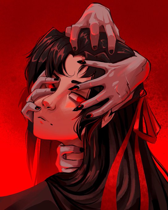 「hand on another's face red eyes」 illustration images(Latest)