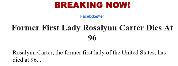 and just 9 hours later, I learn about Rosalyn Carter: D E A D.