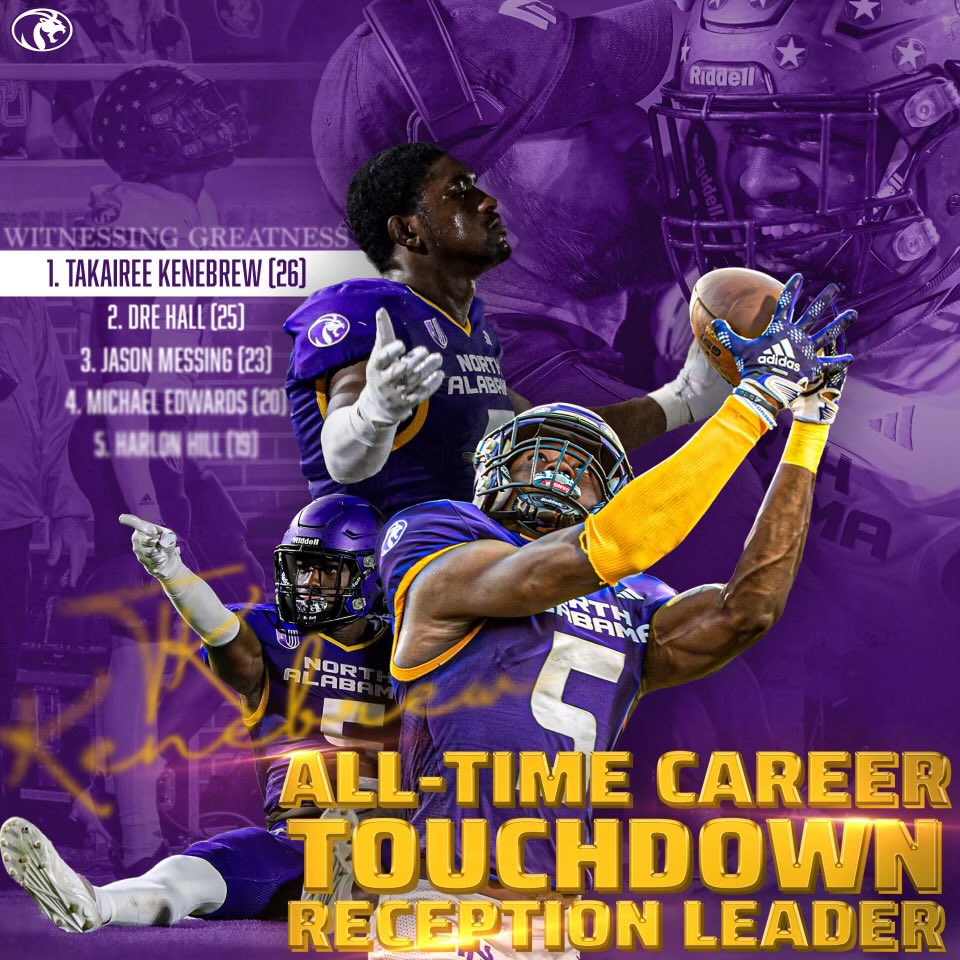 BrentDearmon's tweet photo. Congrats to @Kvng_TK2 on becoming @UNAFootball all time leader in TD receptions.

#PurpleSwarm https://t.co/Nj7ebp03qB