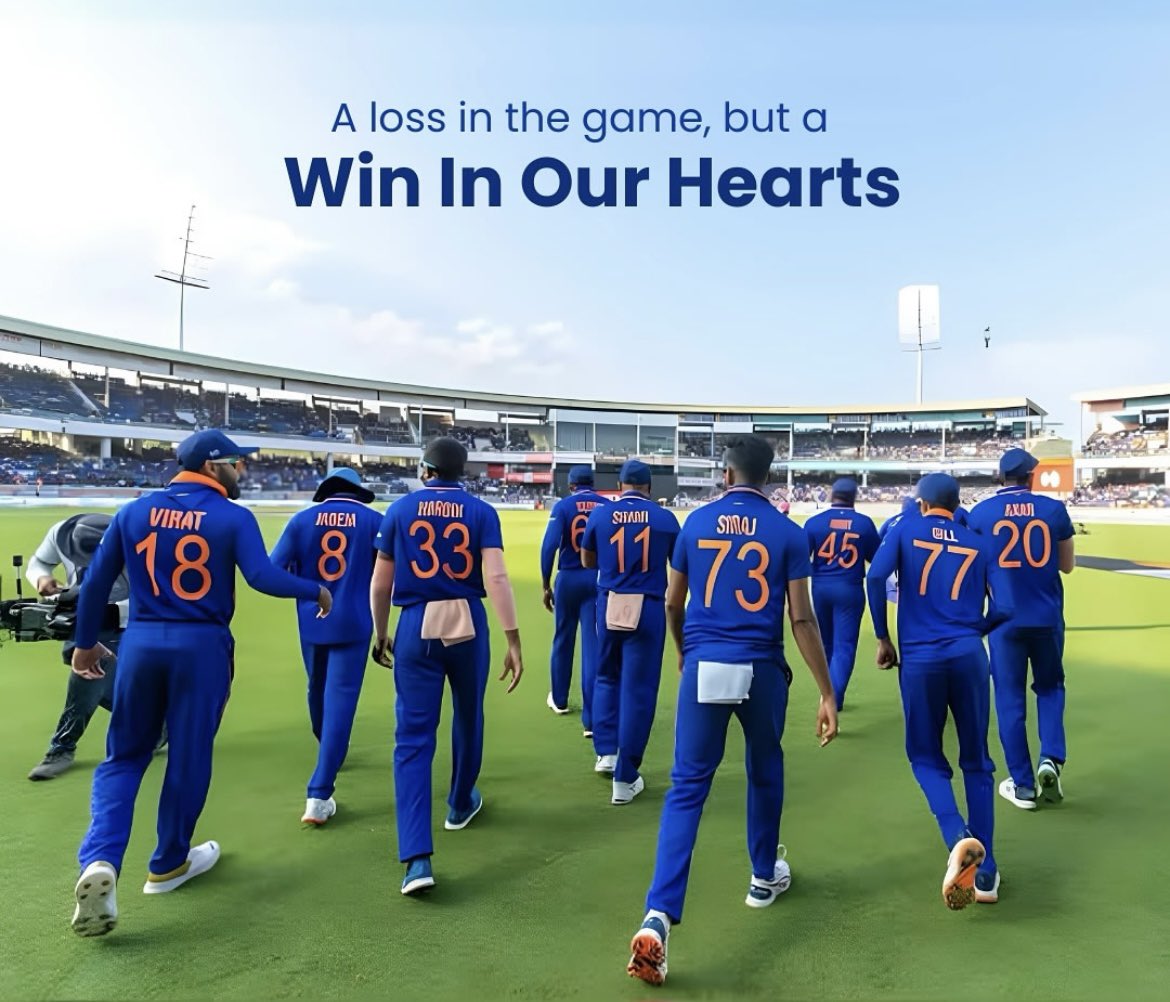 khushhal_Rathod's tweet photo. Yes it hurts &amp; will continue to hurt us ❤️‍🩹but the efforts from the boys who gave it their all &amp; dominated the entire WC nd made entire India proud 💫 congrats #Aus what a grt game n commendable game of cricket  @imVkohli @ImRo45 infinite luv always ✨
💙 #INDvAUS #CWC2023Final https://t.co/Rb8gwNz1E6