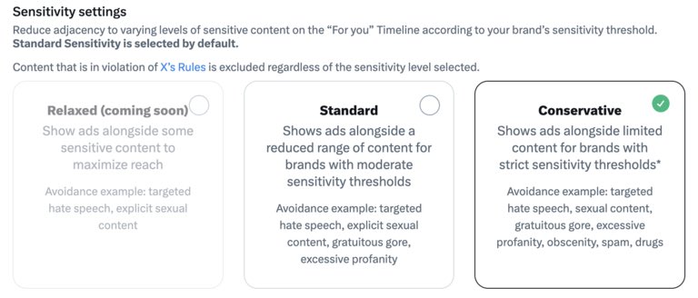 I don’t know if ppl are aware in general of the tiered ad model Musk put in place last time brands noticed their ads were showing up next to extreme hate speech. The fact he thought IBM or Apple would want relaxed standards is bonkers, and the settings don’t even work!