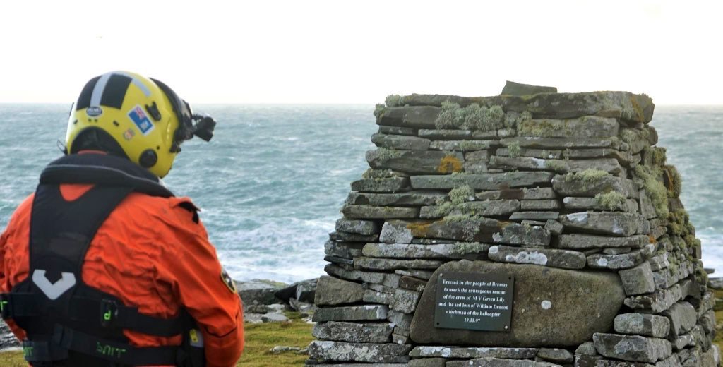 3) A wreath was laid in memory of Billy by the duty crew of <a href="/HMCoastguard/">HM Coastguard</a> Sumburgh Search &amp; Reacue Flight as they reflect on the sacrifice Billy made so others may live. 
At sea <a href="/RNLI/">RNLI</a> <a href="/LerwickRnli/">RNLI Lerwick Lifeboat</a> Lerwick Lifeboat released a wreath into the turbulent seas which claimed his life.