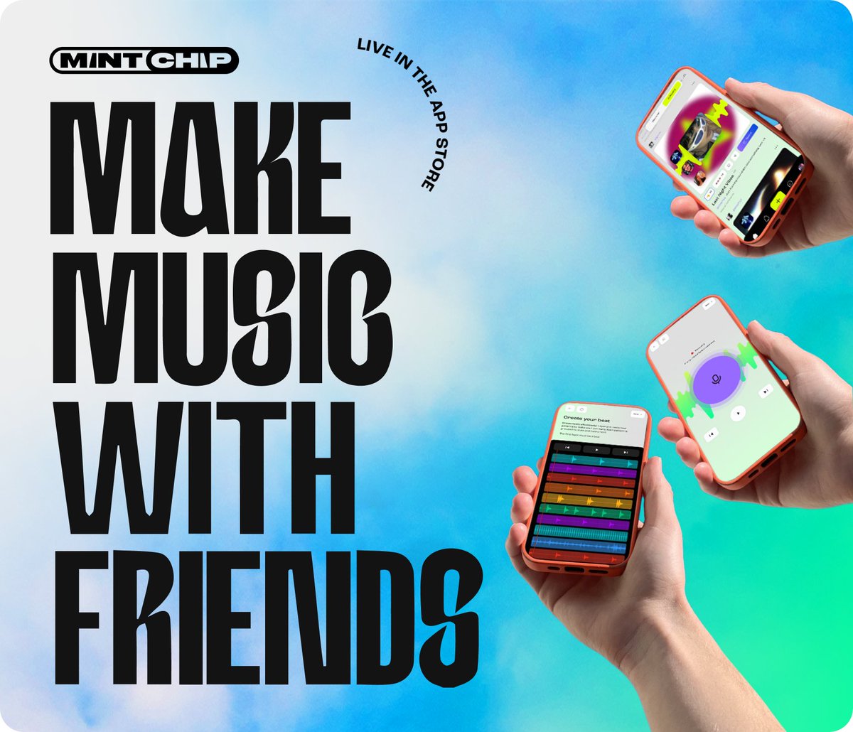 So without further ado... we are launching MINTCHIP (V2) - the short-form collaborative social app to make music with your friends🎉

How it works ✨
1. Create a short beat or vocal layer
2. Post ur creation
3. Friends add or swap layers
4. Discover infinite variations
