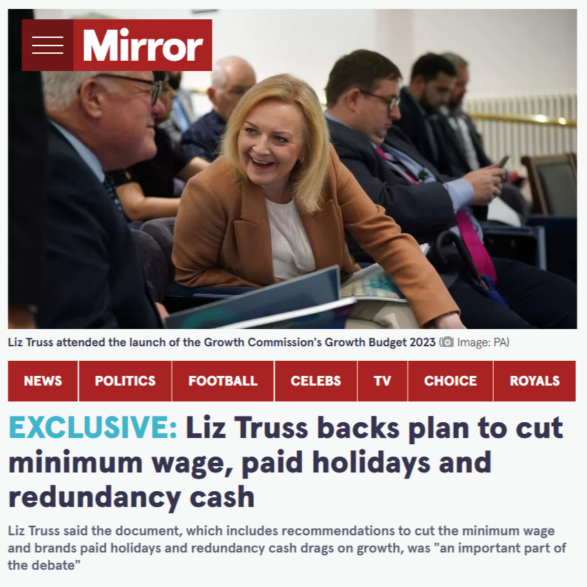 Not content with just crashing our economy whilst she was Prime Minister, Liz Truss now has her sights set on cutting the minimum wage and tearing up redundancy pay and holiday leave. Your rights at work are never safe under a Tory Government. loom.ly/wYM99do