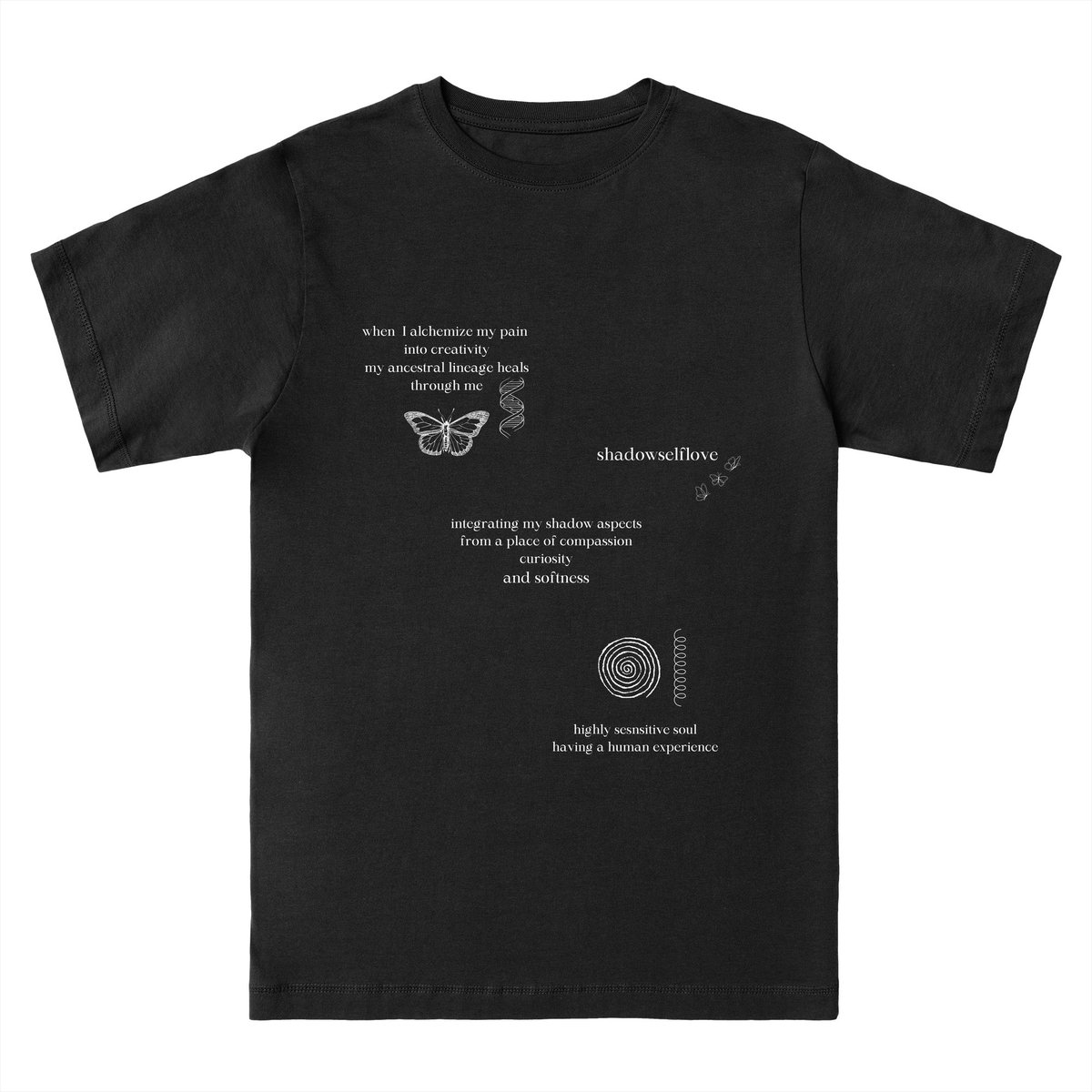 I made merch for my latest project shadowselflove!! inspired by shadow work, alchemy, softness &amp; ancestral healing 🦋🌀

limited run available for 2 weeks only👇🏽
everpress.com/shadowselflove