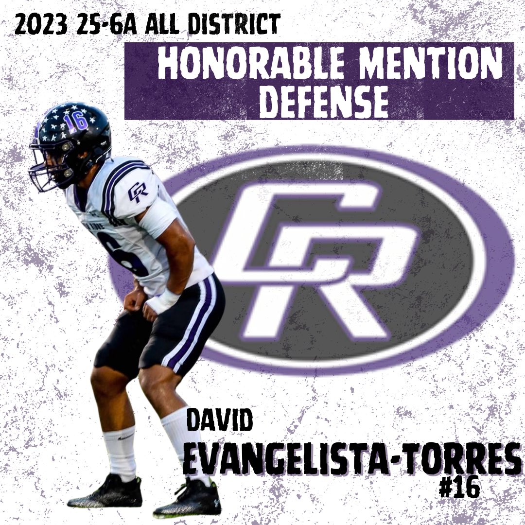 Congratulations David Evangelista-Torres for being named to the 25-6A All District Honorable Mention Defense!! #weareCR #cedarridgefootball #raiderfootball