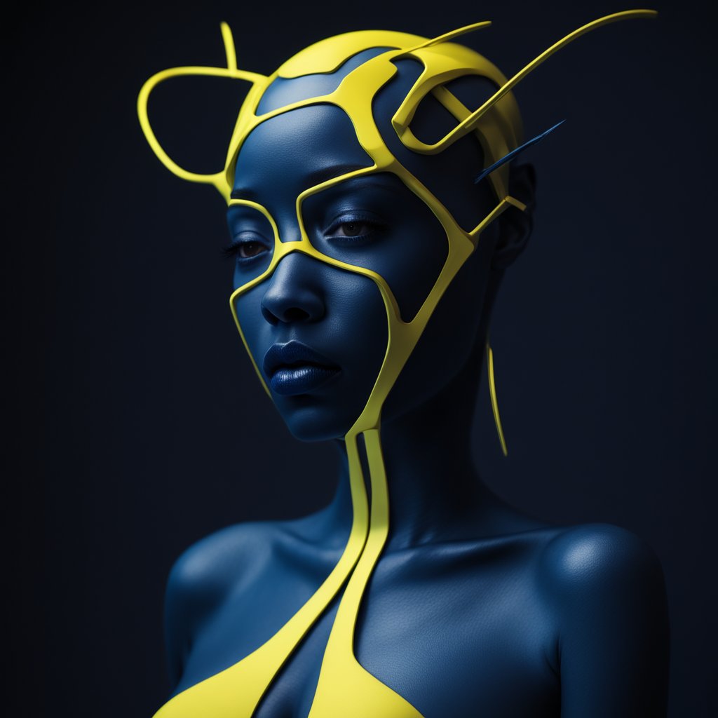 dmatrd's tweet photo. Experience the fusion of neon minimalism and surreal transformation... #fashion #NeonArt #TechnoFuturism #LuminousBeauty #NavyBlueYellow #FantasyArt #Surrealism #AbstractBeauty #InsectInspired #LightAndShadowPlay #SurrealTransformation #MinimalistArt #aiartcommunity #aiart https://t.co/mJ7AShpWm1