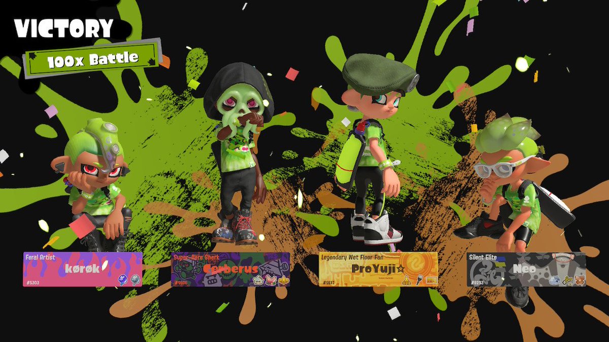 yigakorok's tweet photo. not one but two 100x wins 💚 
#teamhug #splatfest https://t.co/z33d7aOd6J