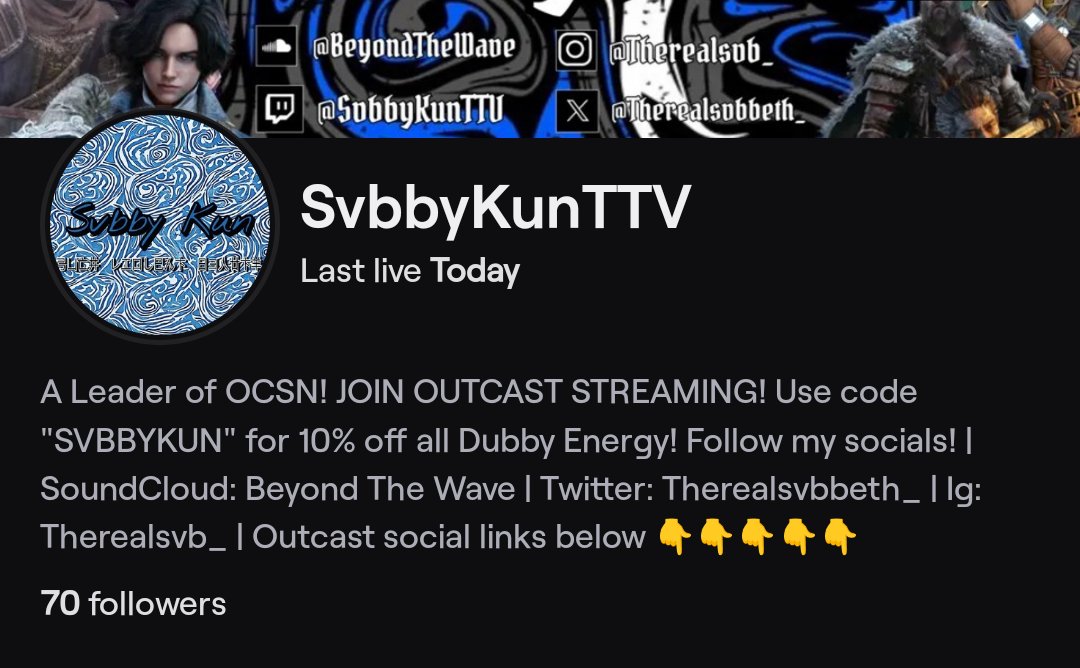 TherealSvbbeth_'s tweet photo. Good afternoon Twitter! Im just waking up again๐
just wanted to say thank you for 70 followers! I couldn't have done it without each and every one of you๐ค so from the bottom of my heart, thank you. I may stream later on not too sure yet...
#OCSN #OCSNONTOP #SvbbywitDubby https://t.co/fq7NerW7Pq