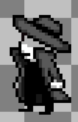 Neo D. Noir, or Neo. A fun character concept I made where he is a silent film type dude. When he speaks the text overtakes your screen like an actual silent film and he is devoid of color entirely.