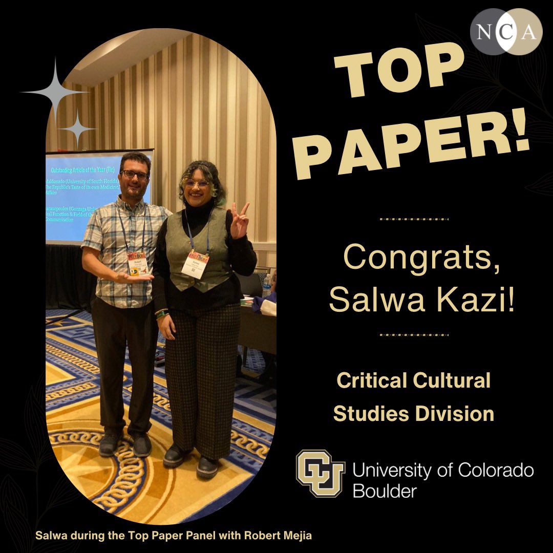 CU Boulder CMCI Communication (@cubouldercomm) on Twitter photo Congrats, Salwa! Top paper in the Critical Cultural Division! #NCA2023 #Academia #PhDLife #TopPaper <a href="/CUBoulder/">CU Boulder 🦬</a>CMCI @CUBoulder <a href="/NatComm/">National Communication Association</a> Congrats, Salwa! Top paper in the Critical Cultural Division! #NCA2023 #Academia #PhDLife #TopPaper <a href="/CUBoulder/">CU Boulder 🦬</a>CMCI @CUBoulder <a href="/NatComm/">National Communication Association</a>
