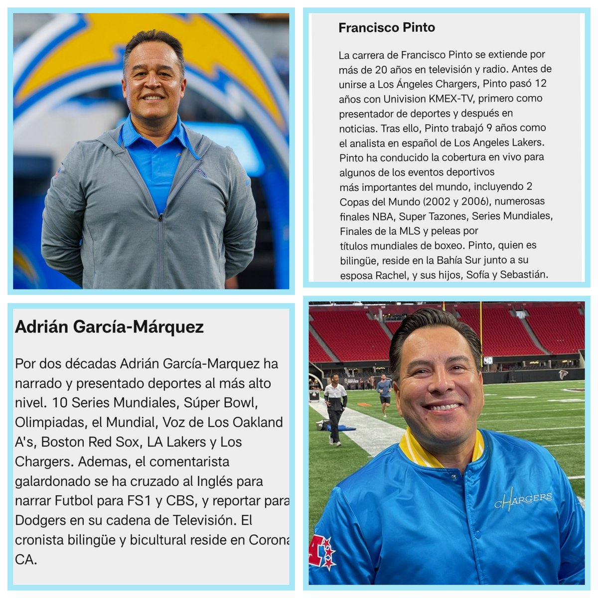 Voces oficiales de <a href="/Chargers/">Los Angeles Chargers</a> <a href="/panchopepepinto/">Francisco Pinto</a> <a href="/AdrianGarciaMqz/">Adrian García-Márquez</a> chargers.com/video/cbsla-me…