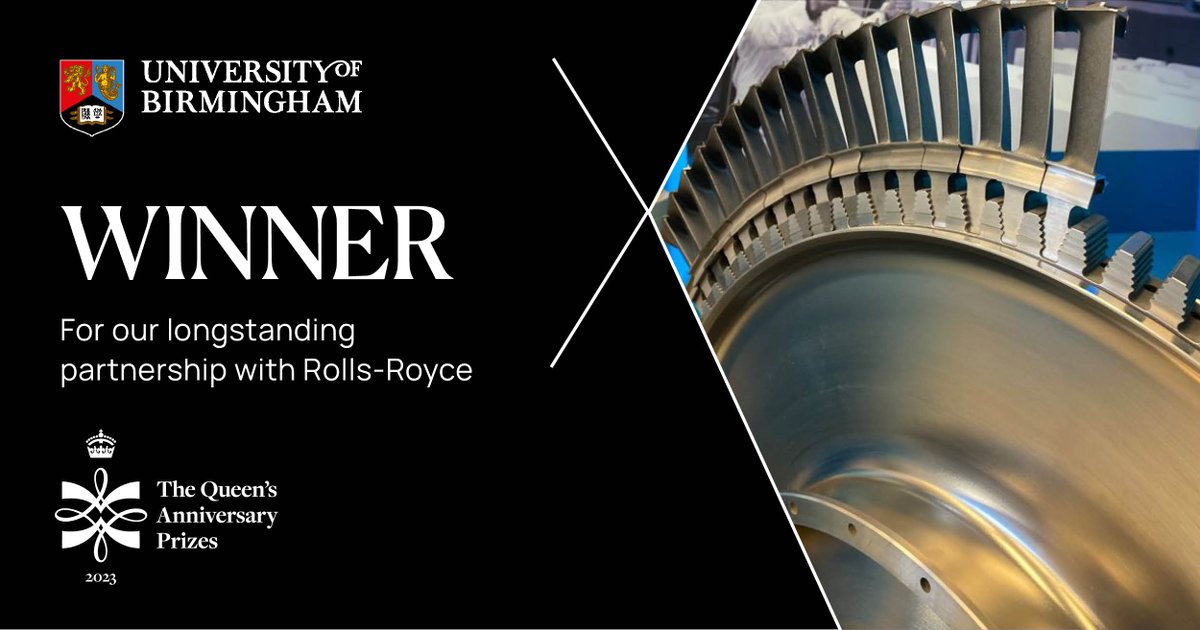 We're delighted to be a @QAPrizes winner for our longstanding partnership with Rolls-Royce! The Queen's Anniversary Prizes are the highest national honour awarded in UK further and higher education, celebrating innovation that benefits the world: birmingham.ac.uk/news/2023/univ… #BrumHour