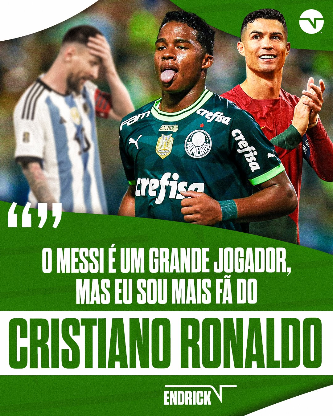 Endrick vai jogar contra Messi, mas admite: «Sou mais fã de Ronaldo» 