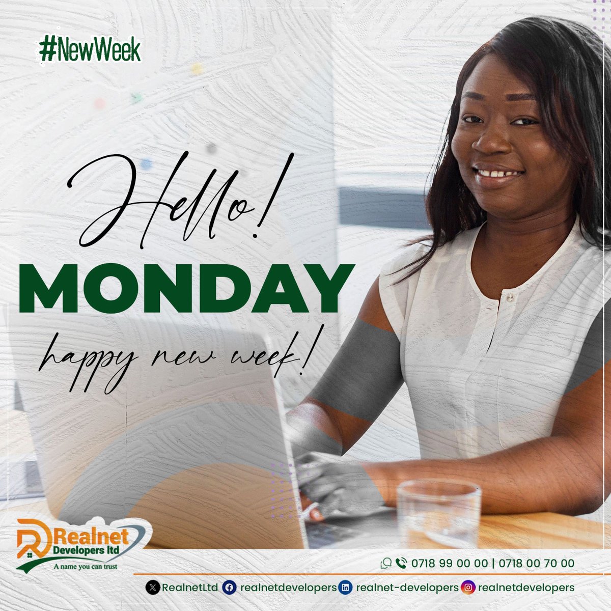 Happy Monday, everyone! 🌟Wishing you a fantastic start to a brand new week filled with positivity, productivity, and endless possibilities!  Let's tackle this week with enthusiasm and make it one to remember! 📷#HappyMonday #NewWeekNewGoals #RealNetDevelopers