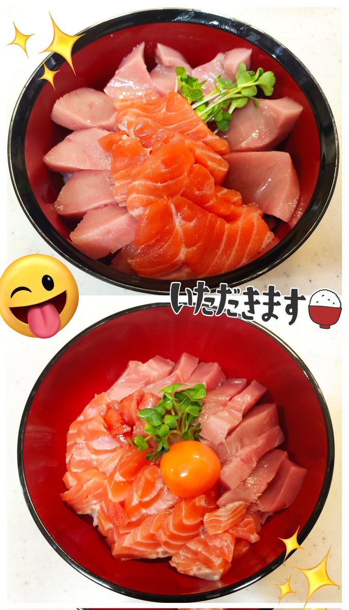 JenniDollKawaii's tweet photo. |ｮ'ω'〃)おはようございます♪
昨日の夕飯&amp;晩酌†=”Ⴛ̸ ♡(˃͈ દ ˂͈ ༶ )💓💞

海鮮丼🥢久々の値引に遭遇
・クロアチア産本マグロ中トロ
・アトランティックサーモン
・明太子
チャンジャ

✧(๑✪д✪)۶🍻🍺٩(✪д✪๑)✧❤かんぱーい😎🍻😎
#おうちごはん
#お腹ペコリン部
#おうちごはん𓎩𓌉𓇋
#おうちご飯 https://t.co/VnaDLwIZ3s
