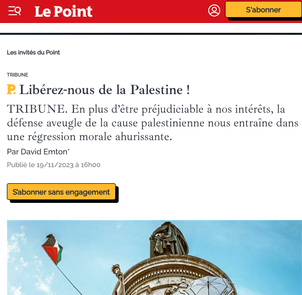 davidemton's tweet photo. "Libérez-nous de la #Palestine !", tribune dans Le Point du 19/11/2023.
https://t.co/Z3uORJC0ee

D'où vient le mot même de "Palestine" ? Et comment les musulmans y sont arrivés ? Avis aux Occidentaux qui veulent se suicider...

Pour les non-abonnés : https://t.co/EtLtuqsk0S https://t.co/rJayVKWaTA