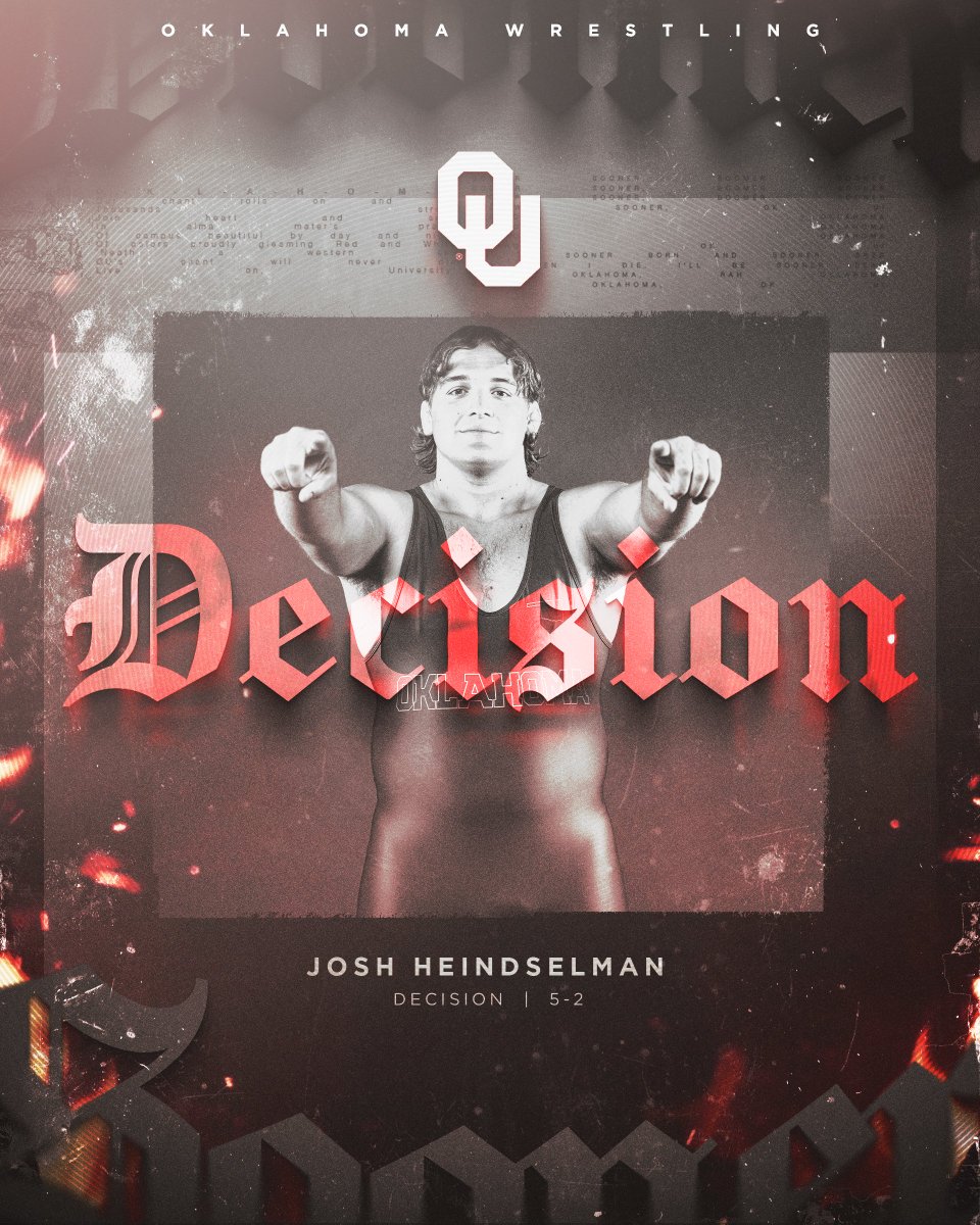OU_Wrestling's tweet photo. 𝐅𝐈𝐍𝐈𝐒𝐇𝐈𝐍𝐆 𝐒𝐓𝐑𝐎𝐍𝐆 ‼️

Heindselman picks up a 5-2 decision and remains undefeated on the season! https://t.co/n94ujHuUei