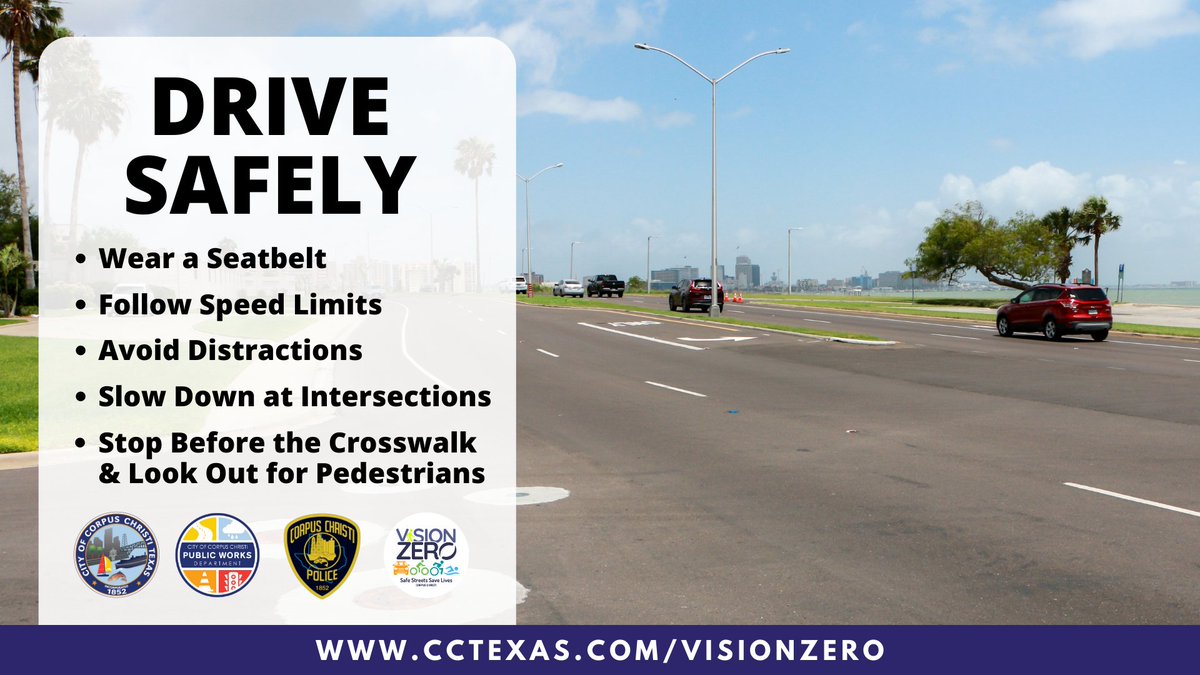cityofcc's tweet photo. With the holidays near, more people will be on the road to finish last-minute shopping and traveling to see loved ones. Drive safely to make sure everyone gets to their destination. For more safety tips, visit www.cctexas/visionzero. 

#VisionZeroCC #EndtheStreakTX #CorpusChristi https://t.co/yqqRtwk99y
