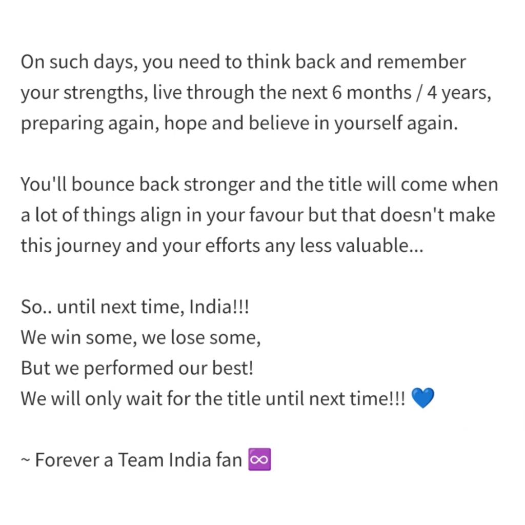 EverSoTalkative's tweet photo. Forever Team India 💙♾️

We were the best!

#INDvsAUSfinal #CWC2023Final #ca https://t.co/avCqOxZifc