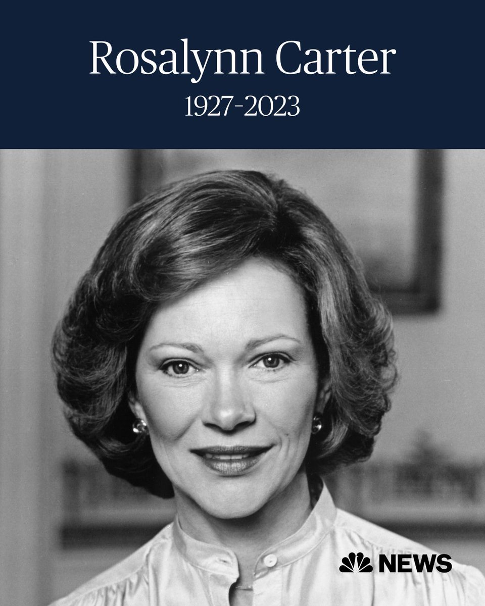 BREAKING: Rosalynn Carter, the former first lady and humanitarian who advocated for mental health issues, has died at the age of 96, according to the Carter Center. nbcnews.app.link/VxpysWPwREb