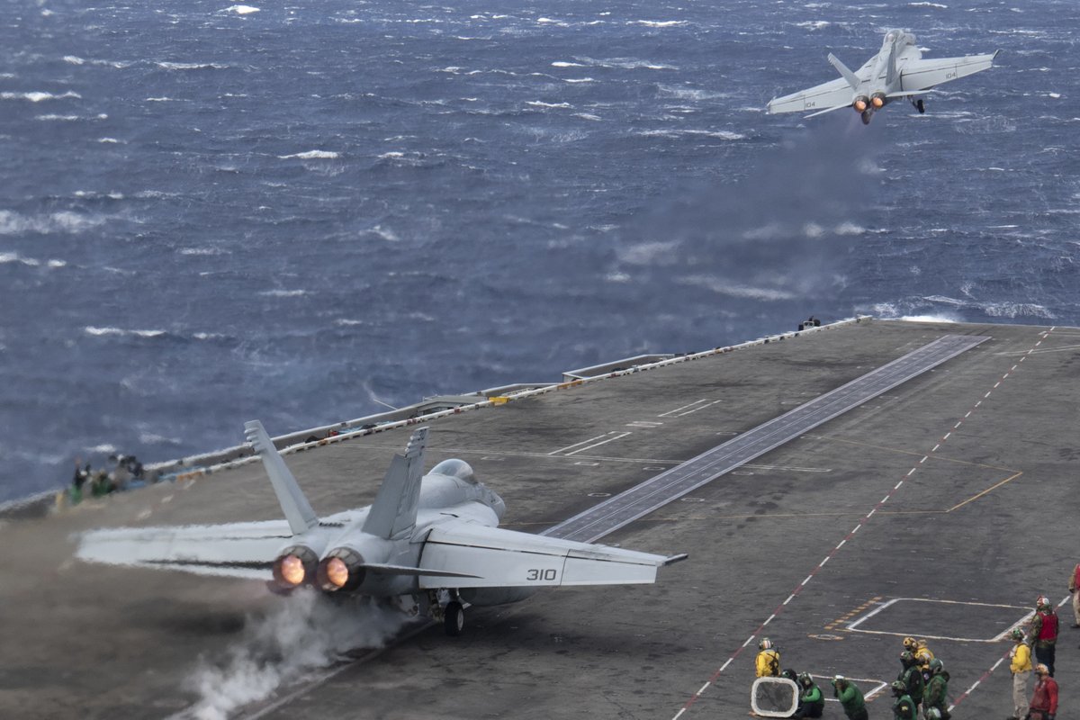 Super Hornets launch from the flight deck of USS Carl Vinson (CVN 70) during Annual Exercise (ANNUALEX) 2023. Nov. 18, 2023