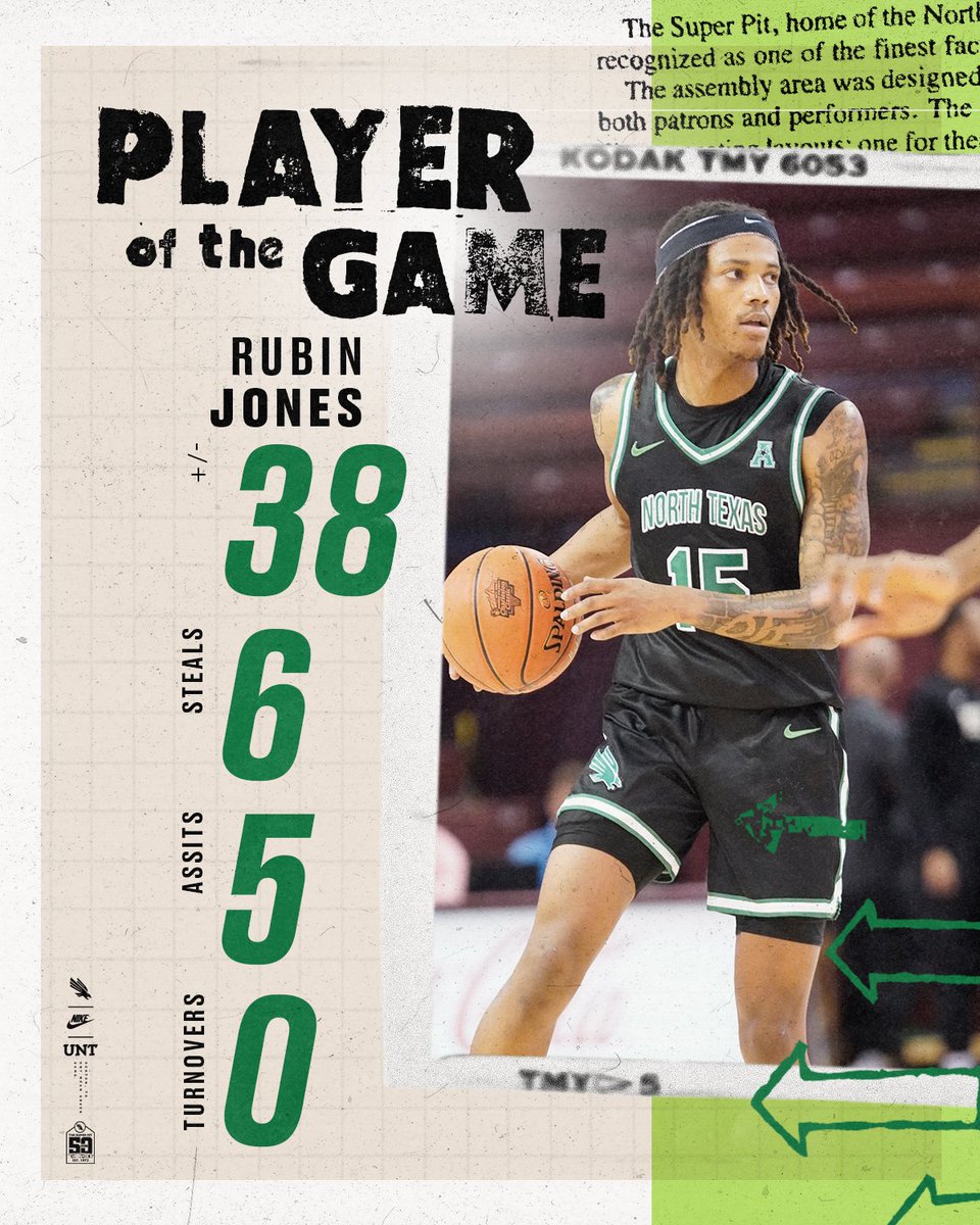 Rubin Jones is the first Mean Green basketball player in over 15 years to have 6 steals, 5 assists and no turnovers in a game. 

His +/- today was +38!

#GMG