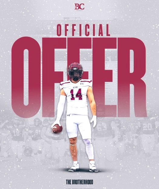 Peyton Kennard (@peytonkennard) on Twitter photo After a great conversation with <a href="/TheTerryCook/">Coach Terry Cook</a> , I am blessed to receive my first offer from Bethel College!
<a href="/CoyotesRising/">Coyote Football</a> <a href="/JeffJefflynn1/">jeff lynn</a> <a href="/CoachStokesBC/">AB Stokes</a> @CoachDHud_BC After a great conversation with <a href="/TheTerryCook/">Coach Terry Cook</a> , I am blessed to receive my first offer from Bethel College!
<a href="/CoyotesRising/">Coyote Football</a> <a href="/JeffJefflynn1/">jeff lynn</a> <a href="/CoachStokesBC/">AB Stokes</a> @CoachDHud_BC