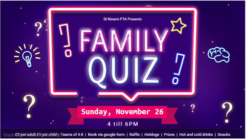 Tickets are reserving fast for the Family Quiz - Sunday 26th November 4-6pm. We've got hotdogs, raffles, prizes, snacks, and more for you!.
Get your team together and reserve your spot via the google form:
forms.gle/JTnpDiiSdcFkja…