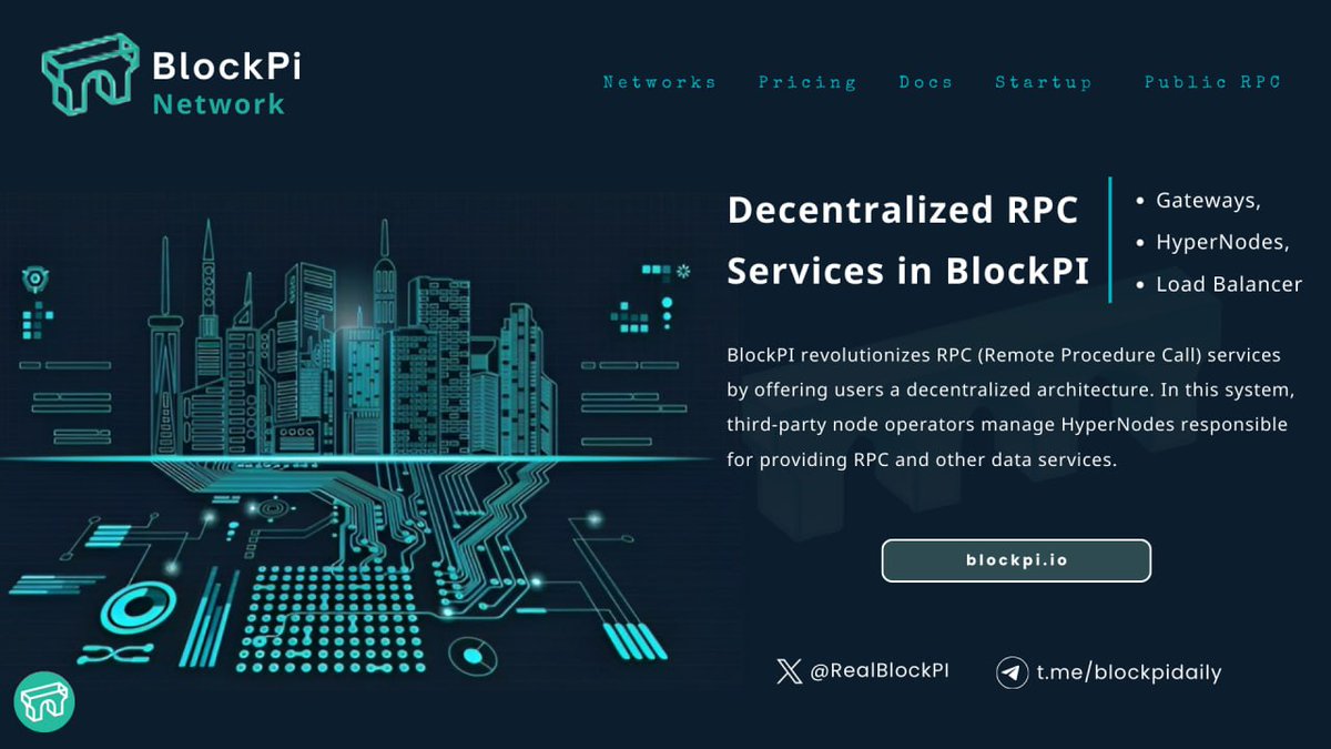 ChiomaChukwura2's tweet image. 🔗 Decentralized #RPC Services in #BlockPI;

- Gateways,
- HyperNodes
- Load Balancer

💡 #BlockPI revolutionizes RPC (Remote Procedure Call) Services by offering users a decentralized architecture . In this system, third-party node operators manage HyperNodes response for