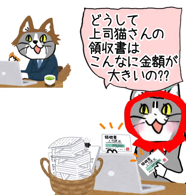 【名作げんば劇場】事務ずきんちゃん「どうして上司猫さんのお食事代はこんなに大きいの??」 #現場猫