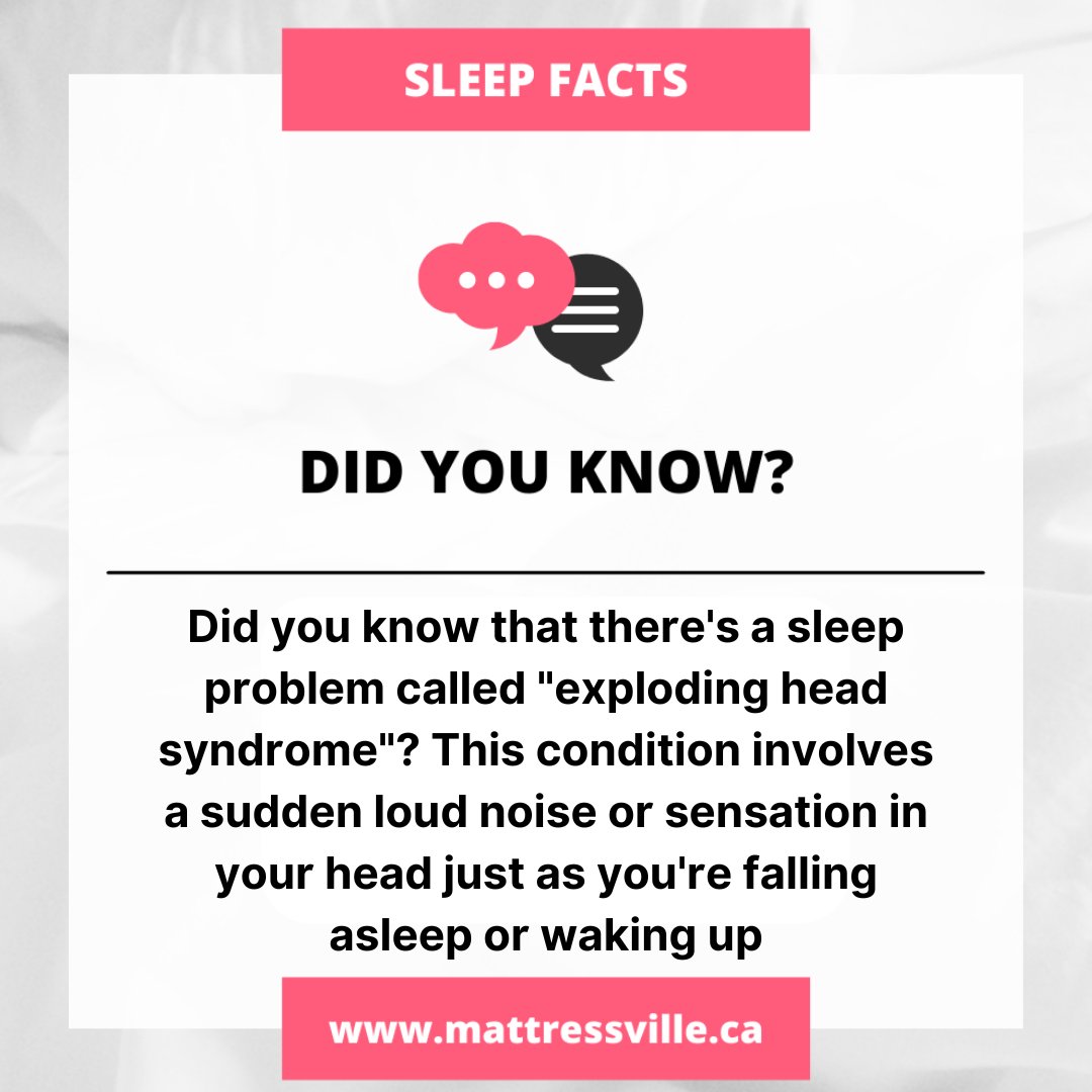 Hey, sleep enthusiasts! Did you know that there's a sleep problem called 'exploding head syndrome'? 🛌💥 This condition involves a sudden loud noise or sensation (like an explosion or a gunshot) in your head.
#ExplodingHeadSyndrome #SleepFacts #DidYouKnow