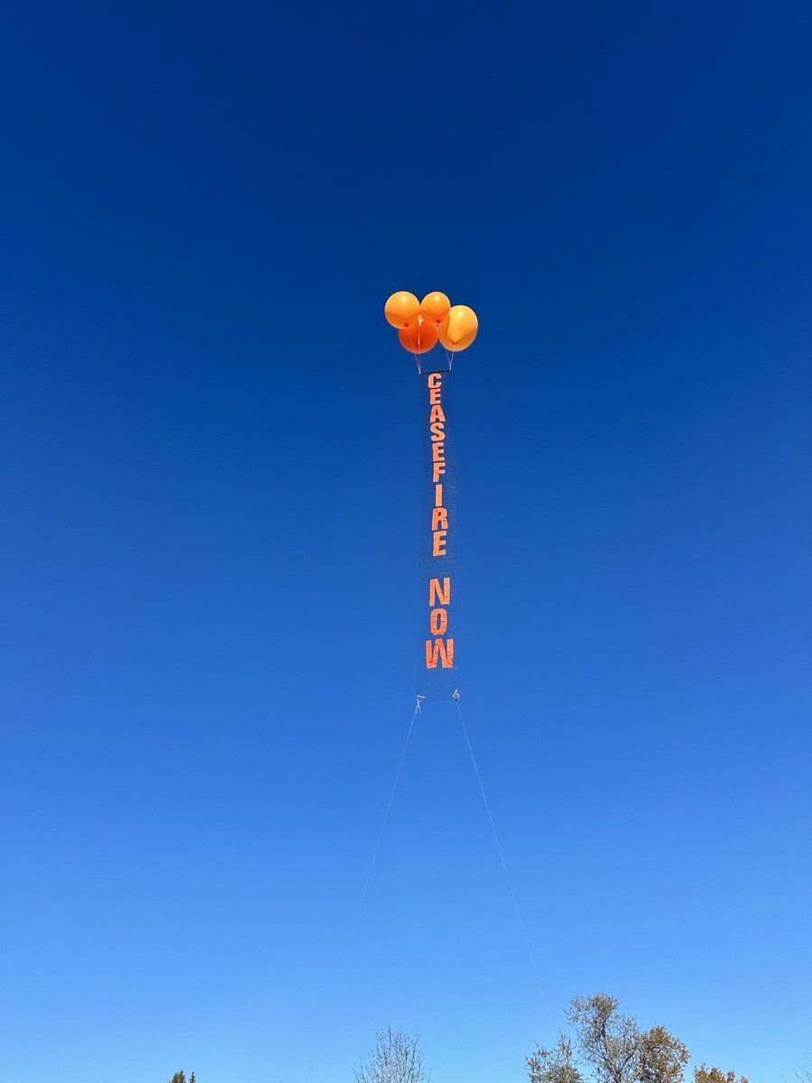 daeshikjr's tweet photo. Walking my dog and seeing a giant Ceasefire Now balloon just dropped next to the Seattle Space Needle https://t.co/BCcxFdkpAx
