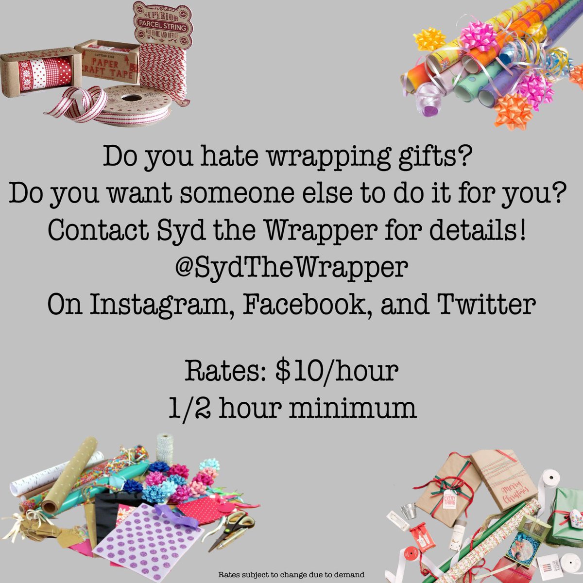 sydthewrapper's tweet photo. Contact me for all of your gift wrapping needs this holiday season!! 🎁
•
•
•
•
•
#gift #giftwrapping #wrappingpresents #wrappingpaper #wrappinggifts #holiday #presents #presentwrapping https://t.co/Vdi103fBsc