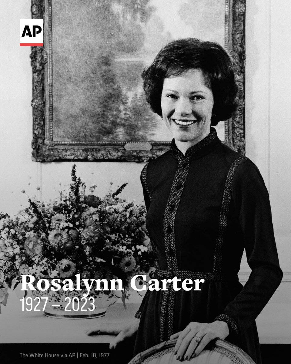 Former first lady Rosalynn Carter has died. She was 96.

She was the closest adviser to former President Jimmy Carter during their more than 77-year marriage, including four years in the White House and four decades working as global humanitarians. bit.ly/49GI1Xr