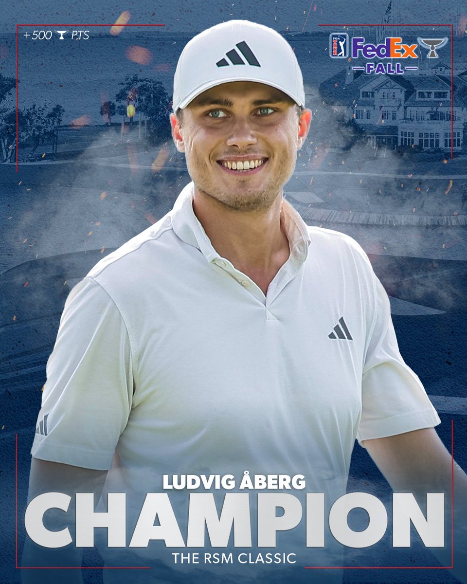 PGA TOUR (@pgatour) on Twitter photo PGA TOUR U ➡️ Champion 🏆
24-year-old Ludvig Åberg claims the first win of his TOUR career <a href="/TheRSMClassic/">The RSM Classic</a>! PGA TOUR U ➡️ Champion 🏆
24-year-old Ludvig Åberg claims the first win of his TOUR career <a href="/TheRSMClassic/">The RSM Classic</a>!