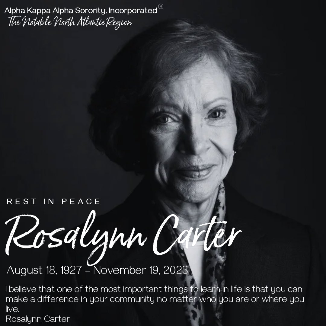 Former FLOTUS Rosalynn Carter exemplified the essence of kindness &amp; empathy, leaving an indelible mark on the world. Her dedication to mental health and caregiving is unparalleled, reminding us all to prioritize the well-being of others.

#NARFIRST #aka1908 #RosalynnCarter