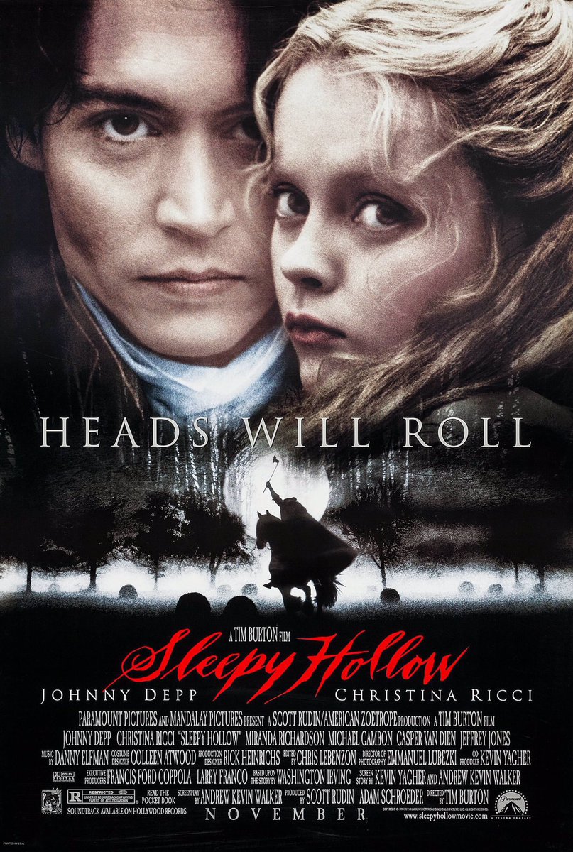 🎬MOVIE HISTORY: 24 years ago today, November 19, 1999, the movie ‘Sleepy Hollow’ opened in theaters!

#JohnnyDepp #ChristinaRicci #MirandaRichardson #MarcPickering #MichaelGambon #JeffreyJones #CasperVanDien #IanMcDiarmid #MichaelGough #ChristopherWalken #ChristopherLee