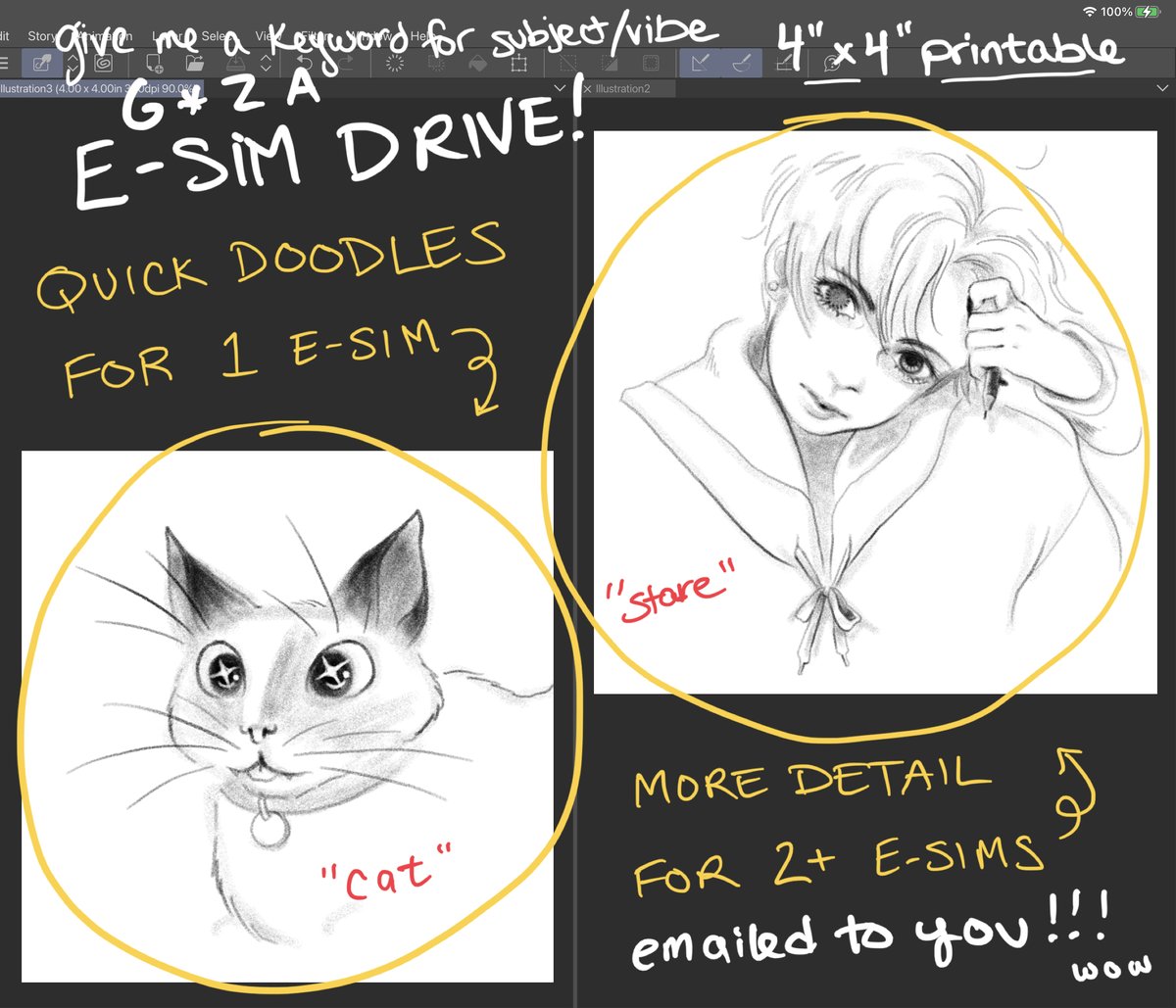 Sarah Winifred Searle on X: Donate e-sims for rare chance to get a custom  sketch from me! Limited slots. More details:    / X