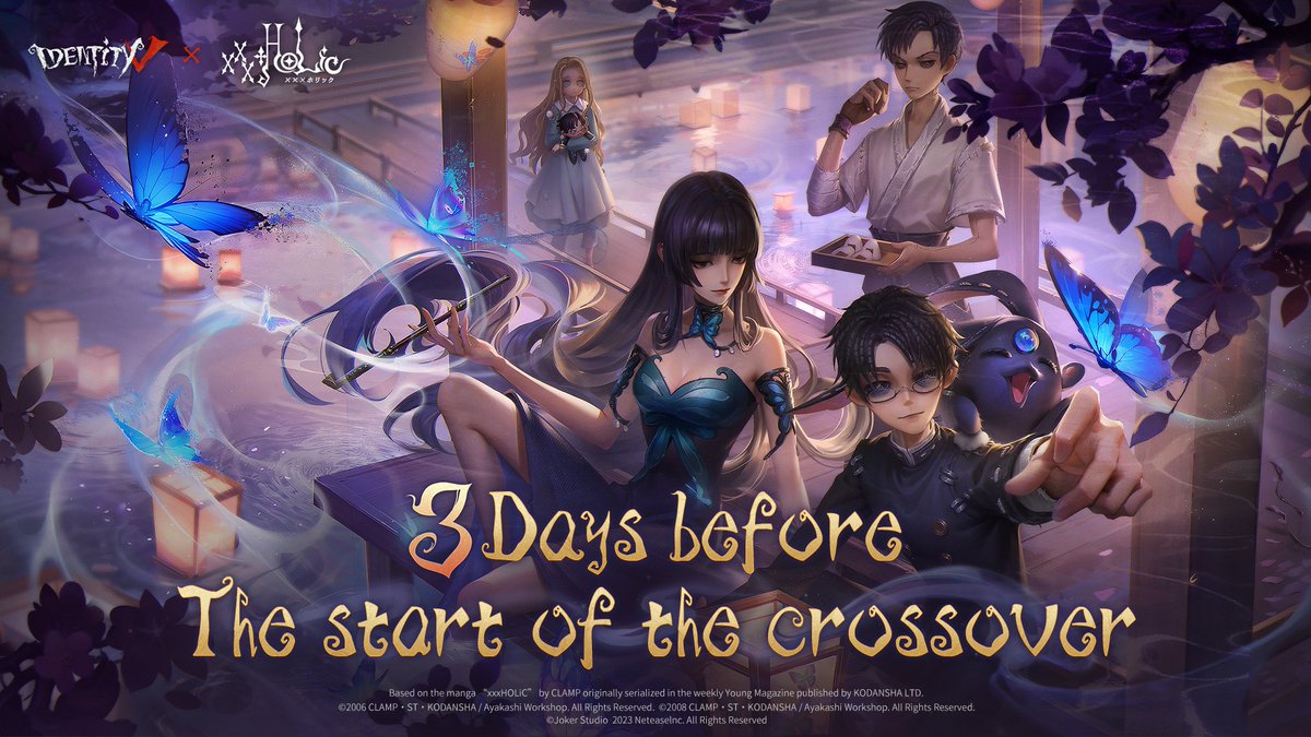 GameIdentityV's tweet photo. Dear Visitors, 
3-day countdown of the Identity V x TV Anime xxxHOLiC.
Time to leave your wishes in the manor, the door of another dimension is about to open.
 We are looking forward to meeting you.  
#identityv #identityvcrossover #IDVxxxHOLiC https://t.co/9PNHRjmmWw