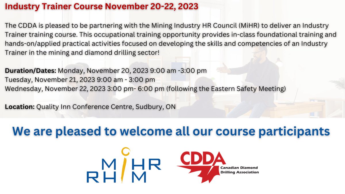 This morning, we would like to extend a warm welcome to all participants of our Industry Trainer Course.

<a href="/MiHRCouncil/">Mining Industry HR Council</a>