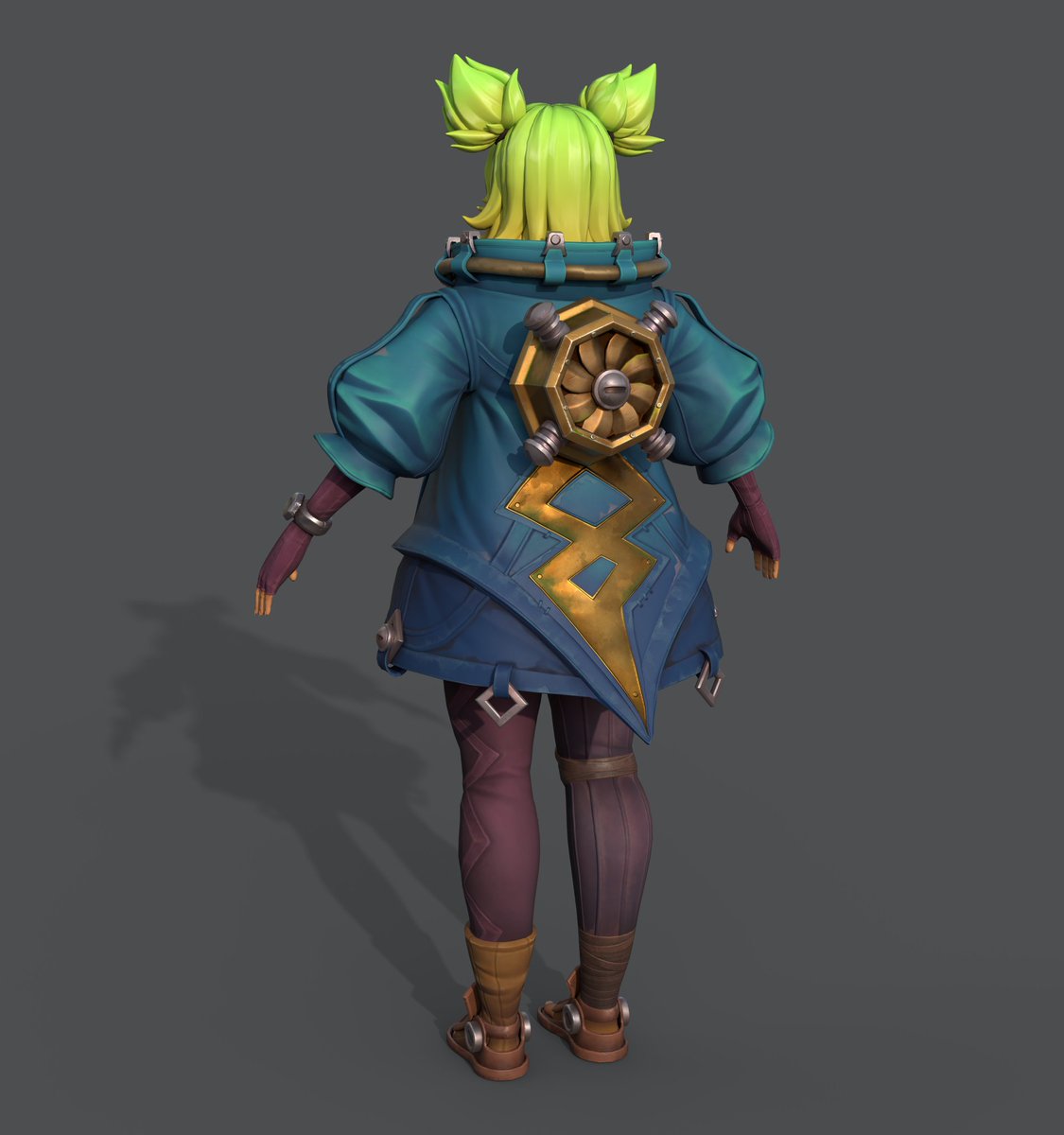 HclDesign's tweet photo. My Student HyeonJoo finally finished fan art of Zeri using #Maya, #zbrush #substancepainter #zeri @LeagueOfLegends @riotgames it was a quiet a journey with ups and dowsn but she never gave up and I am very happy where she is now from zero background on 3D. #mentorship #3dstudent https://t.co/kIGjikWDwS