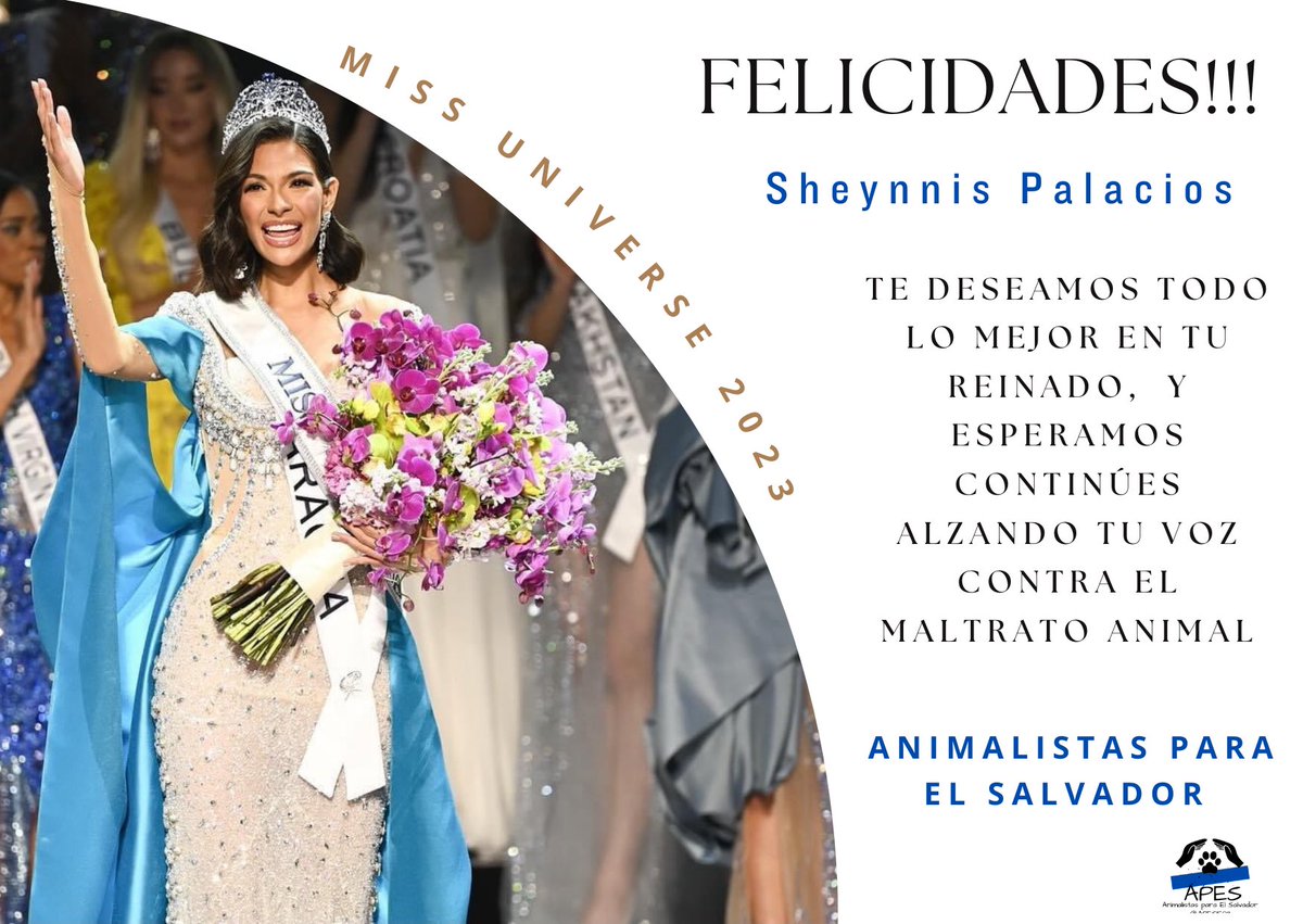 APES503's tweet image. Estamos muy contentos porque Sheynnis Palacios Cornejo ha sido electa #MissUniverso2023.

La felicitamos efusivamente y esperamos siga alzando la voz para los que no la tienen.

#NoAlMaltratoDeLosAnimales
#MissUniverso
#MissNicaragua2023
#lacalleduelelaindiferenciamata