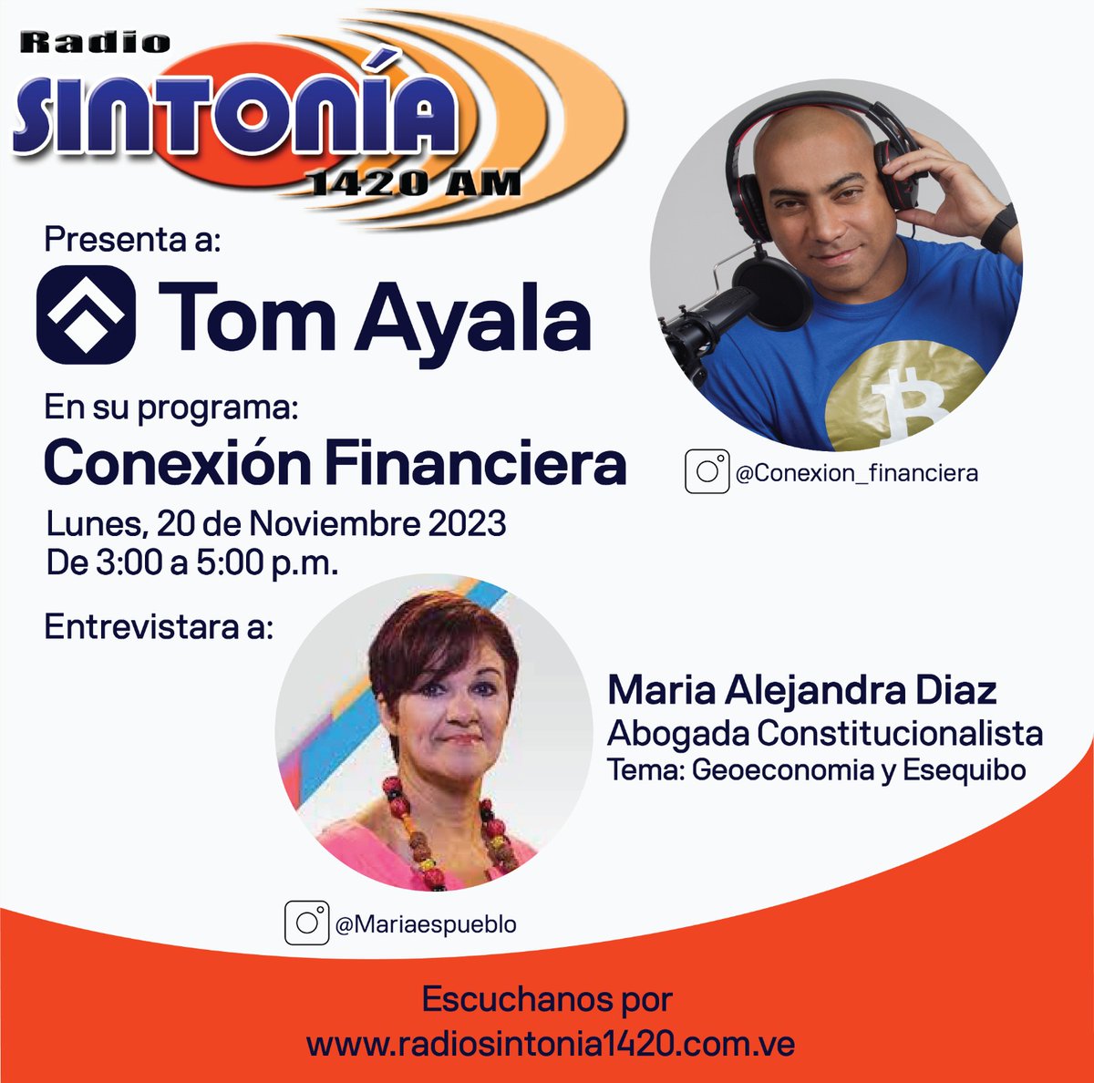 Entrevista a @MariaesPueblo.

Tema Geoeconomia y Esequibo.

Lunes: 20 Noviembre.
Hora: 3pm
Radio Sintonía 1420Am
Programa: Conexión Financiera