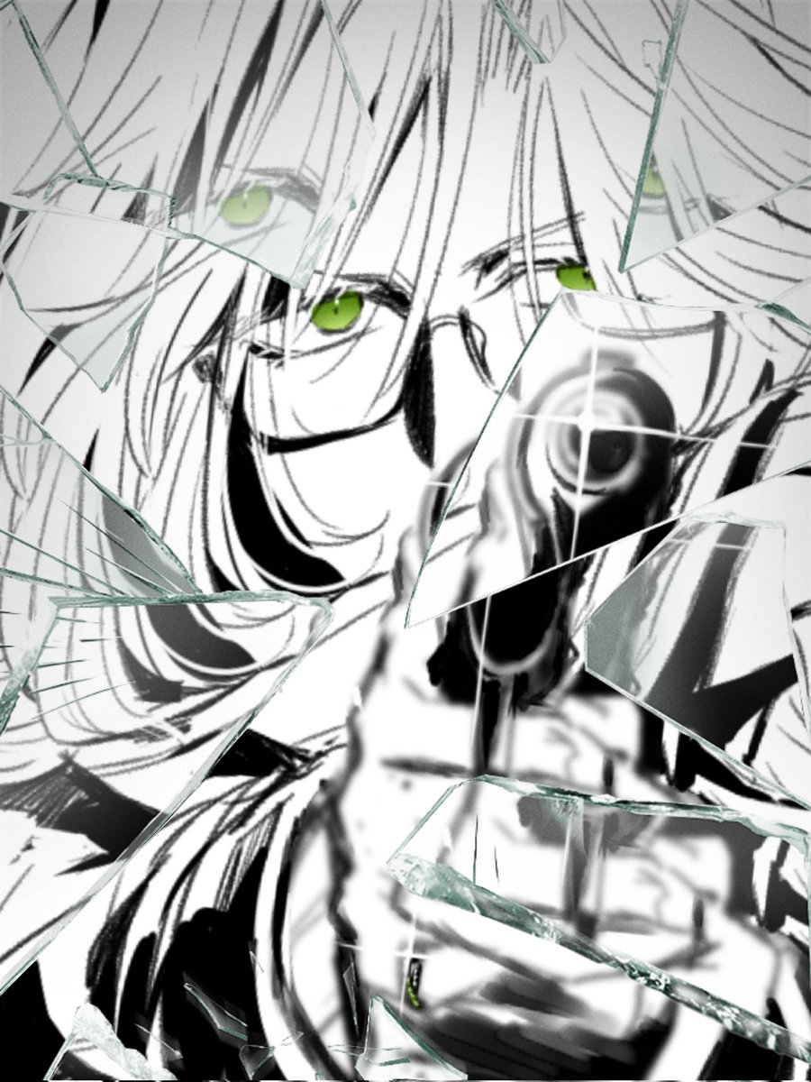 過去に描いた弓だざと銃しげでガラスを割る 