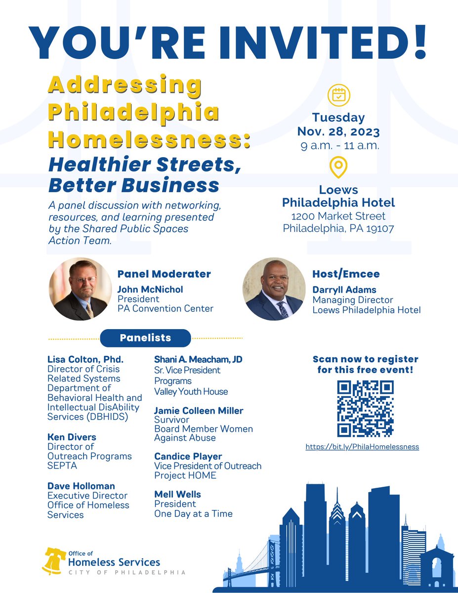 PHLCityHomeless's tweet photo. Join us on 11/28 for “Addressing Philadelphia Homelessness: Healthier Streets, Better Business.” Learn about homelessness, its impact on tourism &amp; commerce and explore solutions! RSVP now for this free, 2-hour “mini-conference”! https://t.co/pwzEv8SNqI https://t.co/dvScPSzrDL