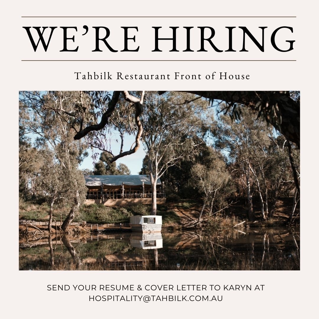 We have a number of casual hours available on weekdays and weekends for a new team member. 

If you would like to join our team, please get in touch with Karyn at the Tahbilk Restaurant with your cover letter and resume at hospitality@tahbilk.com.au

We'd love to hear from you!