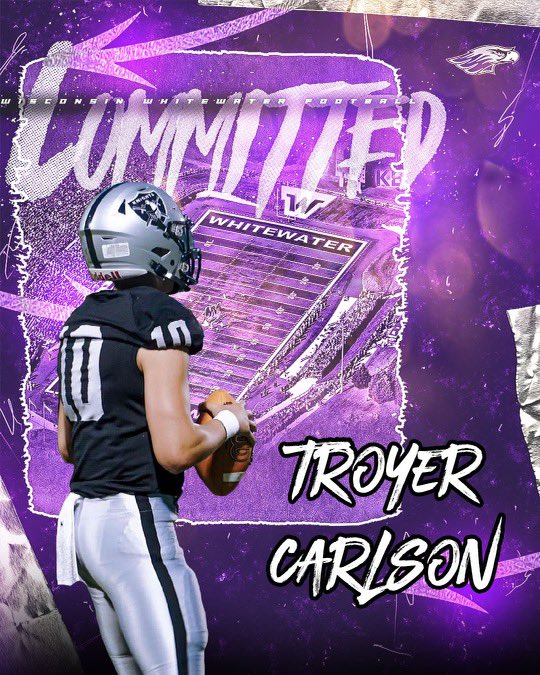 Excited to announce my commitment to UW-Whitewater go hawks! 🟣⚪️ @CoachRindahl @NPesik81 @KanelandFB