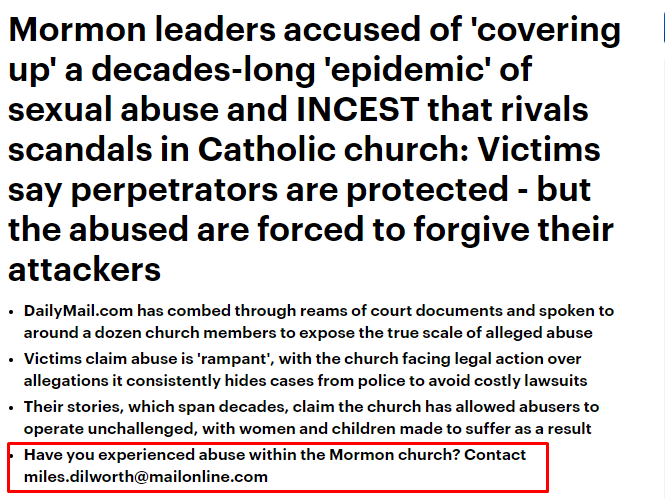 Jenn_NextDoor's tweet photo. I believe sexual abuse &amp; coverup in the Mormon Church is beyond that of the Catholic Church.

Why do we hear more abt Catholic abuse? B/C CATHOLICS WON'T STAND FOR IT, BUT MORMONS DO! Mormons will "do what they're told" by church ldrs, even when it goes against their own morals. https://t.co/aSxaVnw4qW