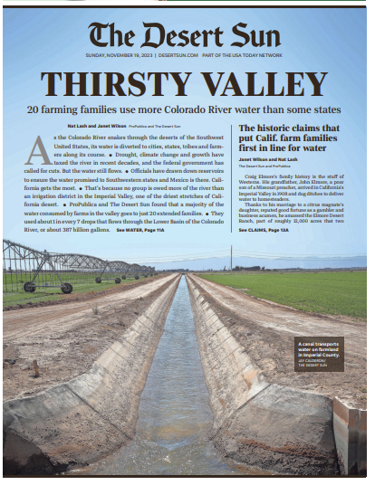Great to see @janetwilson66 @Nat_Lash gracing the front page of today's @MyDesert print newspaper. Read their stories here: 1. propublica.org/article/califo… 2. projects.propublica.org/california-far…